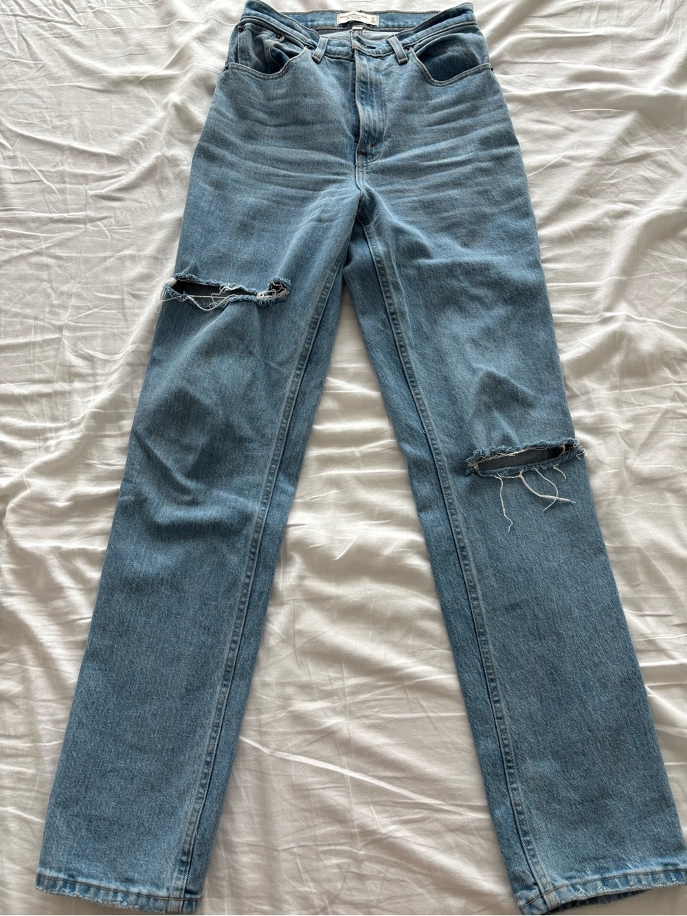 Abercrombie & Fitch Light Blue Straight-Leg Ripped Jeans